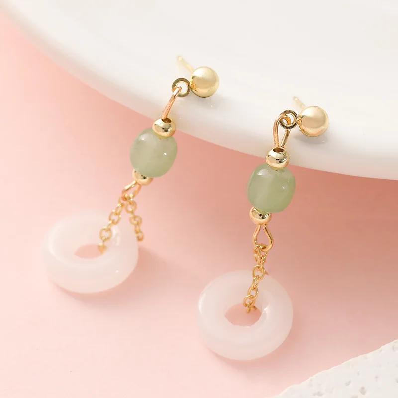Women'S Ear Accessories - แหวนหยกแท้ธรรมชาติ ต่างหูหิน ของขวัญเครื่องประดับวินเทจ ต่างหูพลอย เครื่องรางนำโชค