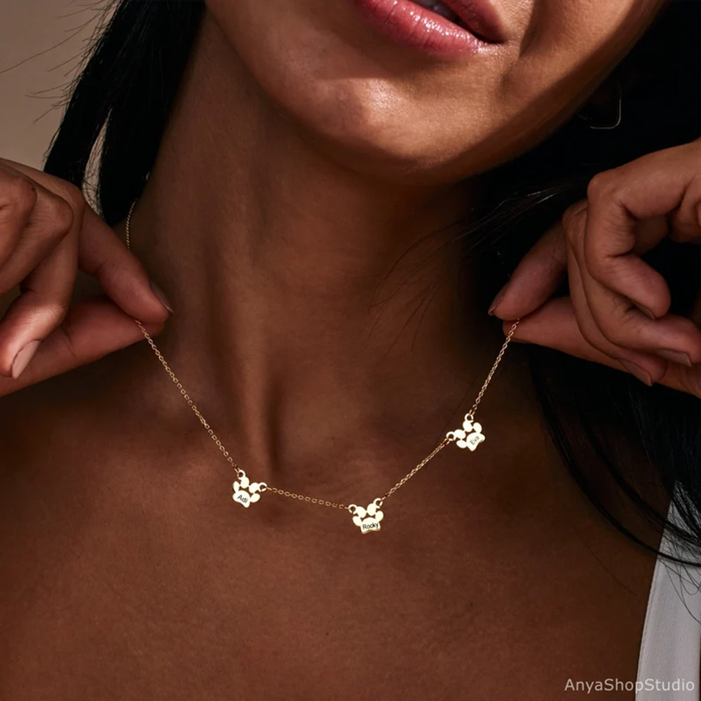 Charm Necklace Dainty - สร้อยคอพร้อมจี้รูปอุ้งเท้าสัตว์เลี้ยงแบบกำหนดเอง สร้อยคอจี้รูปอุ้งเท้าสุนัข/แมว สร้อยคอแบบเรียบหรูสำหรับผู้หญิง ของขวัญสำหรับเจ้าของสัตว์เลี้ยง ผู้รักสัตว์