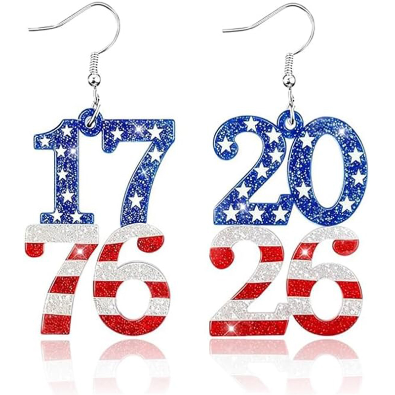 Women Accessories Usa - สินค้าที่ระลึกครบรอบ 250 ปีสหรัฐอเมริกา, ต่างหูห้อยสีแดง ขาว น้ำเงิน